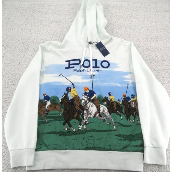 Polo Ralph Lauren Rugby Graphic Fleece Hoodie Mens Size Large Glacier NEW $248 - Picture 2 of 16